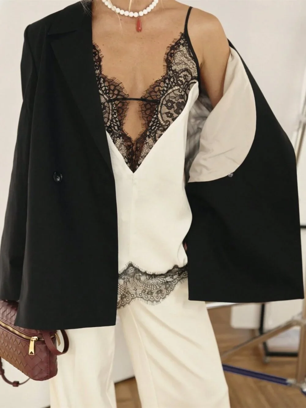 Apricot Elegant Women's Lace Trim Satin Cami with Spaghetti Straps Deep V-Neck - Picture 5 of 10